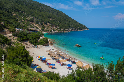 Vouti beach in Kefalonia ionian island, Greece. A nice small beach with turquoise sea waters
