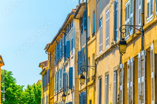 Facades of houses in the old center of Aix-en-Provence, France