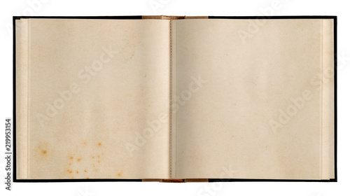 Open book used paper pages isolated white background