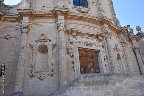 Italy, Puglia region, Massafra, church of San Agostino in baroque style, abandoned. View and details.