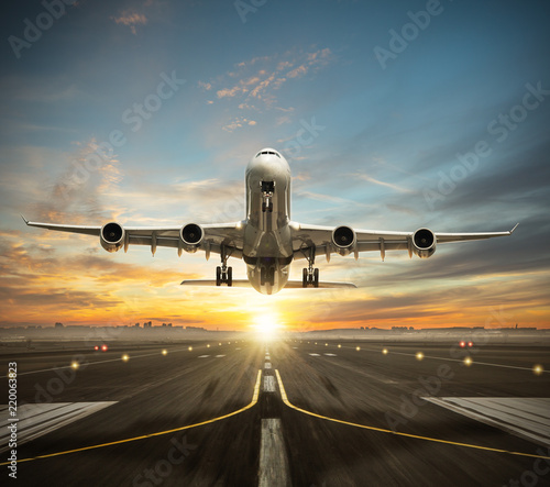 Huge two storeys commercial jetliner taking of runway.