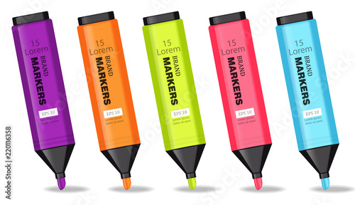 Colorful markers set Vector realistic. 3d detailed illustrations