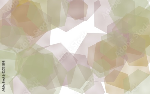 Multicolored translucent hexagons on white background. Orange tones. 3D illustration
