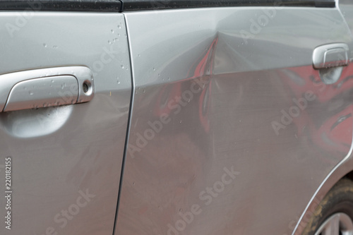 Door car with damage on accident with dent on left side