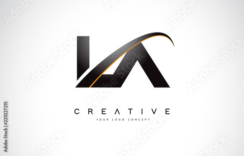 LA L A Swoosh Letter Logo Design with Modern Yellow Swoosh Curved Lines.