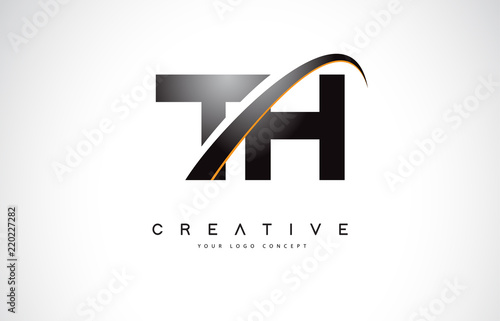 TH T H Swoosh Letter Logo Design with Modern Yellow Swoosh Curved Lines.