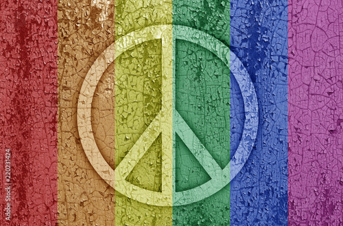 Sign of peace in rainbow color on a metal background