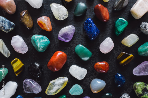 Mixed Polished Stones on Black Table