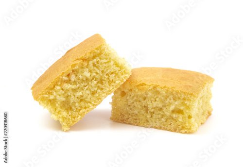 Square Cornbread Slices on a White Background