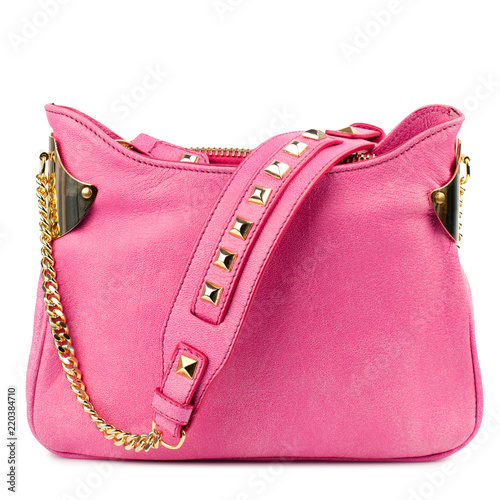 Pink handbag isolated on white background. 