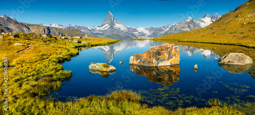Colorful summer panorama of the Stellisee lake