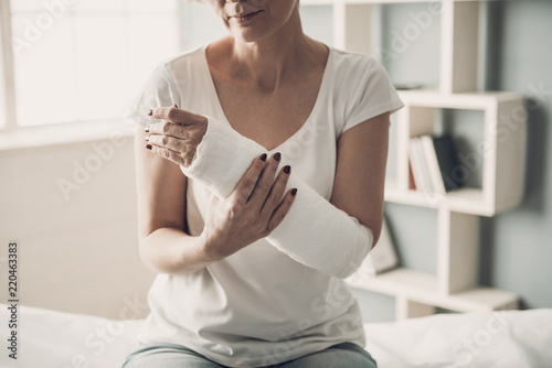 Close-up of Female Broken Arm in Plaster Cast