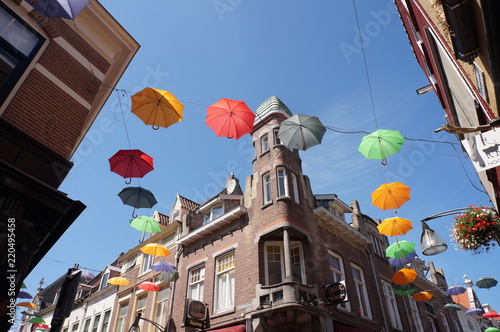 Street with umbrella in Deventer , Netherlands