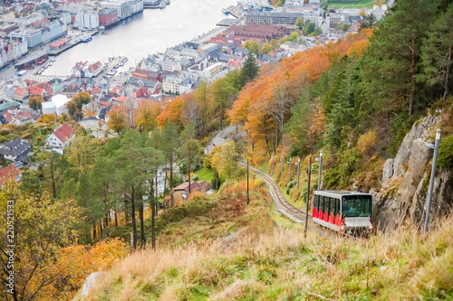 Bergen funicular railway in the Norwegian city of Bergen in Autumn - October