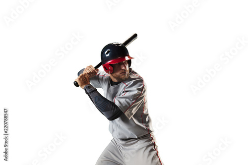 Isolated Baseball player bat the ball on white background