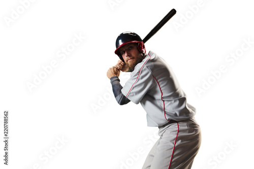 Isolated Baseball player bat the ball on white background