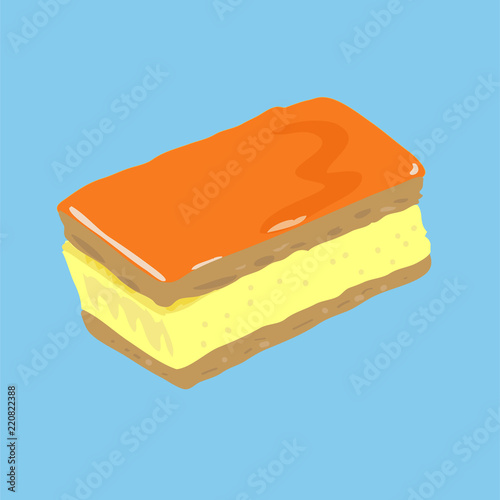 Dutch pastry, called Tompouce or Tompoes, with puff pastry, custard and orange icing. Eeaten on King's Day, when the king's birthday is celebrated.