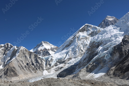Amazing Shot of Mount Everest peaks covered with white snow attract many climbers and mountaineers
