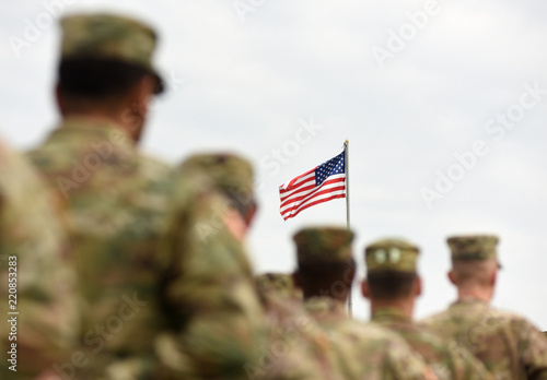 American Soldiers and US Flag. US troops