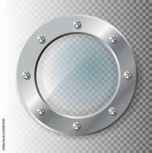 .Realistic Illustration of metal porthole of various shape on transparent background isolated vector illustration.