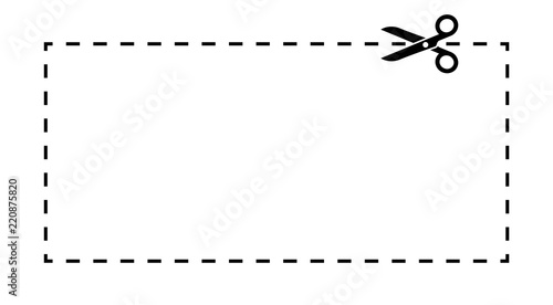 Coupon template. Dashed line with scissors black vector label.