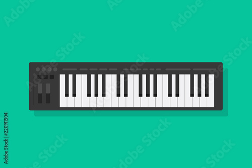 Electronic musical midi piano keyboard vector illustration, flat cartoon controller or synthesizer isolated