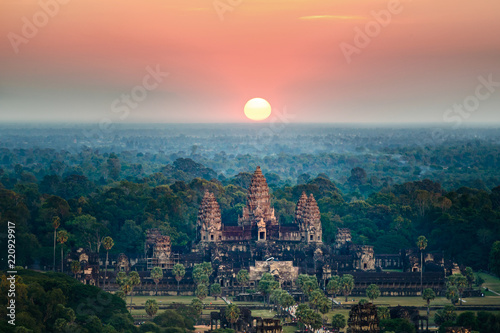 Beautiful aerial view of Angkor Wat at sunrise-Siem reap- Cambodia.