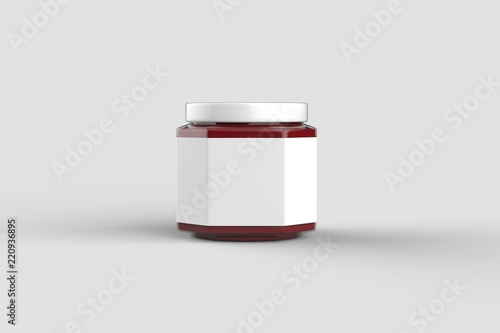 Ketchup jar mock up isolated on soft gray background with white label. Small size. 3D illustration.