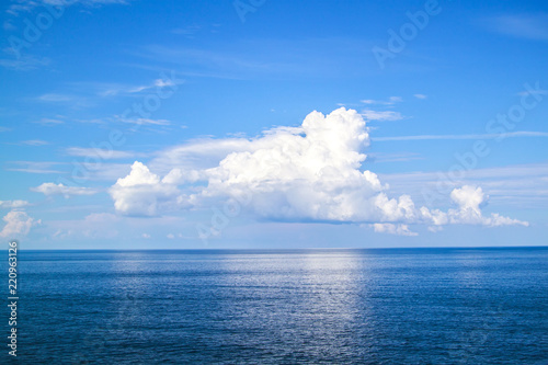 beautiful white clouds on blue sky over calm sea