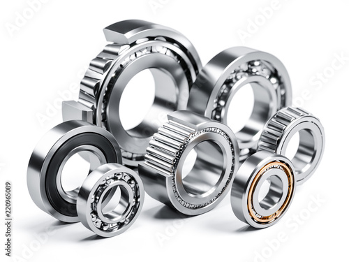 Group of ball bearings isolated on white 3d