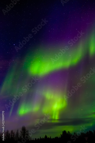 Apatity, Kola Peninsula. Aurora Borealis in April. Zigzag