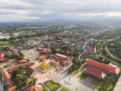 Aerial View of city of Kamphangphet with Wat Phra Borommathat Jadeeyaram in Kamphangphet Thailand