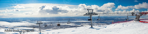 The Khibiny mountains. Panorama of the southern slope of the mountain of Aikuaivenchorr at the end of March