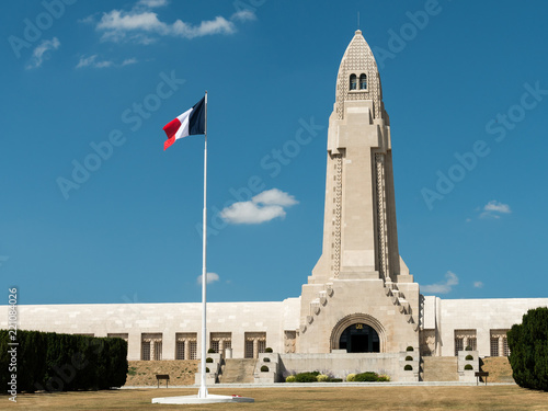 French flag and the Douaumont ossuary near Verdun France