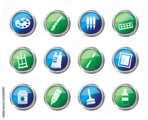 Painter, drawing and painting icons over colored background - vector icon set