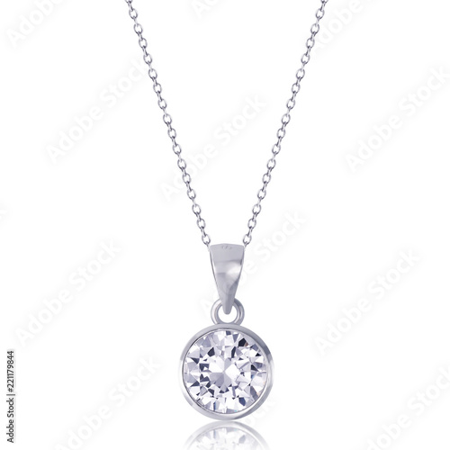 diamond heart pendant with necklace on white background.