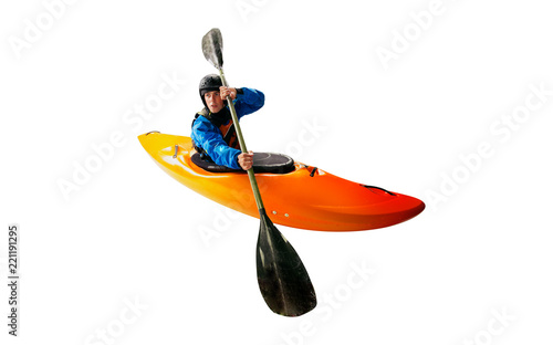 Whitewater kayaking isolated on white