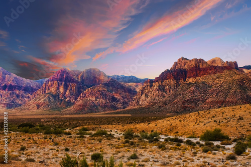 Bands of Colored Mountains in Red Rock Canyon