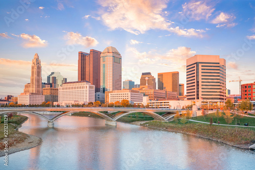 View of downtown Columbus Ohio Skyline at Sunset