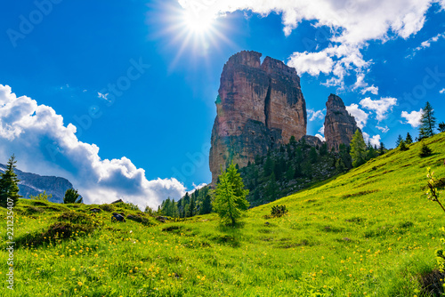 View of the Torre Grande one of the Cinque Torri in Nuvolao Group of the Italian Dolomites