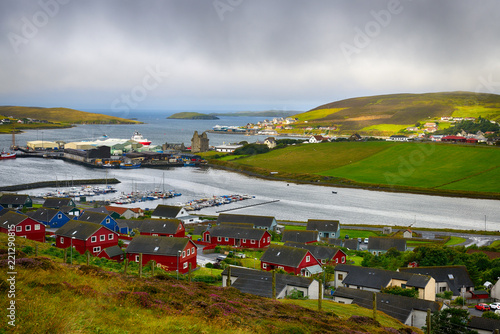 Scalloway Harbour view at rainy day