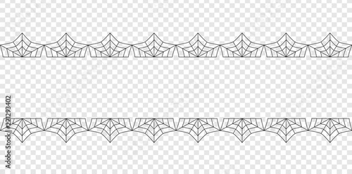 Vector elegant double black spiderweb lace border with copy space for text on transparent background