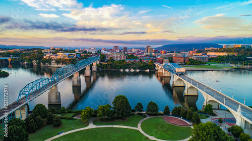 Aerial of Chattanooga Tennessee TN Skyline