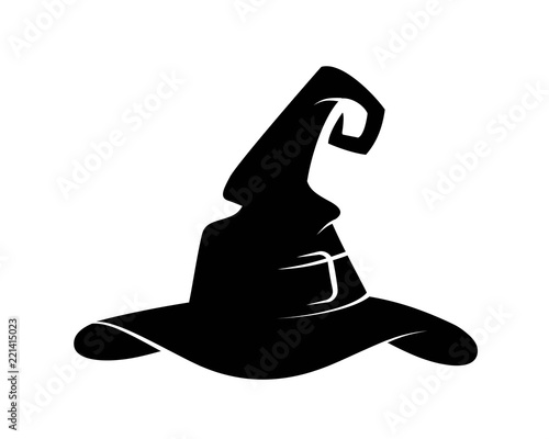 Black silhouette of halloween witch hat. Vector illustration