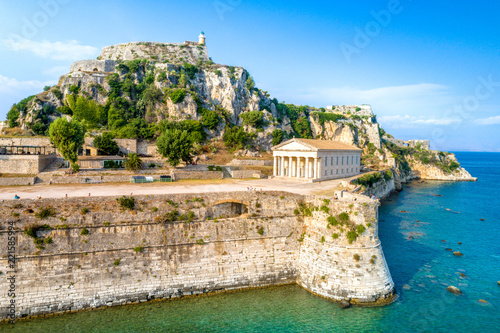Hellenic temple and old castle at Corfu, Ionian Islands, Greece