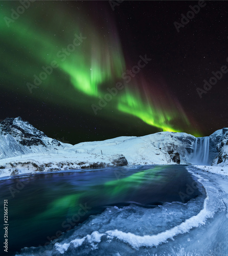 Aurora borealis, northern lights in Iceland during winter.