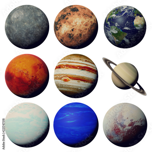 the planets of the solar system isolated on white background (3d space rendering, elements of this image are furnished by NASA)
