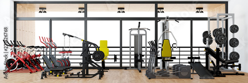 Panorama von Fitnesscenter mit Geräten