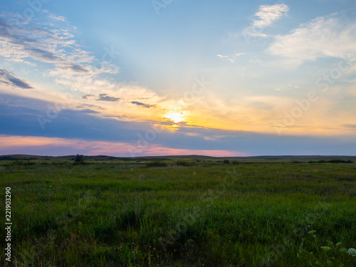 Sunset in Arkaim steppe, South Ural, Russia