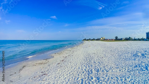 The beach on Siesta key beach with white sand.